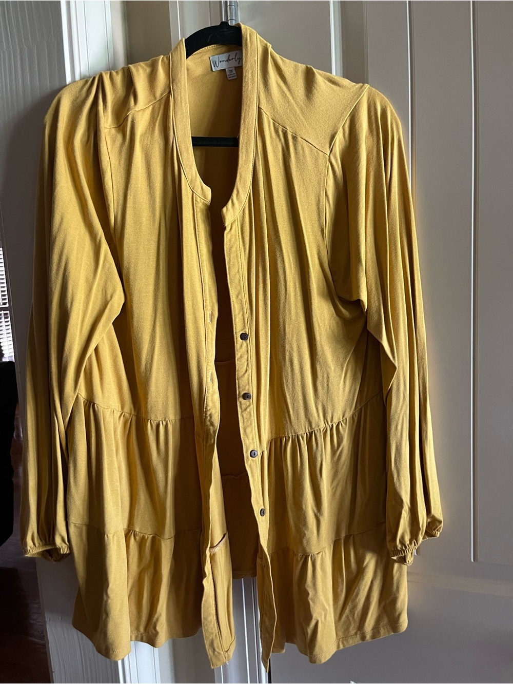 Mustard Yellow Tiered Button-Front Cardigan Jacket